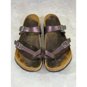 Birkenstock Women's Mayari US 8 EU 39 Birko-Flor Purple Metallic Strappy Sandals